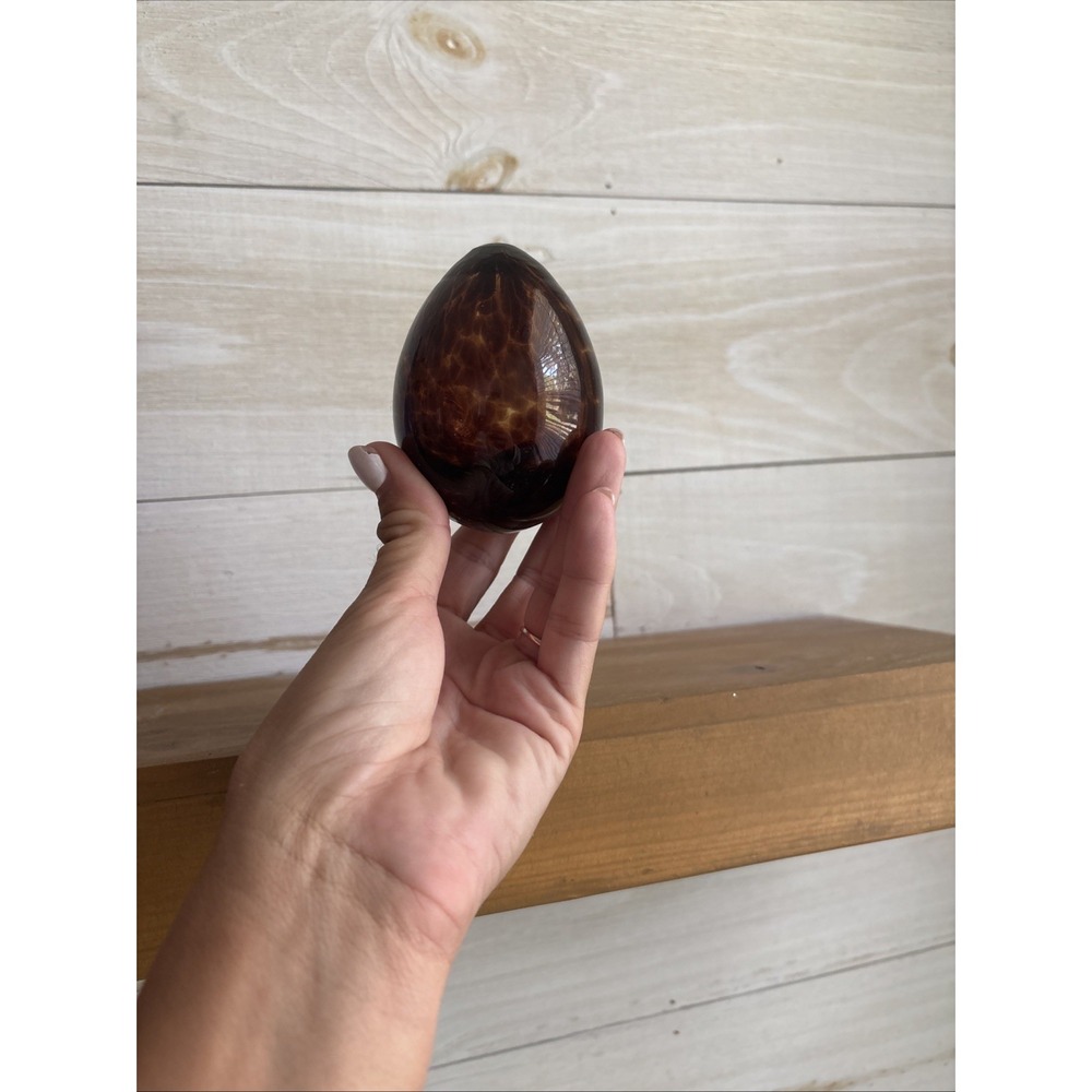 Italian Venetian Murano Blown Glass Egg Large Brown Specked 3.5" X 2" MINT